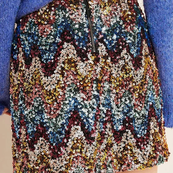 MAEVE by Anthropologie Multi Zig-Zag Sequined Mini Skirt - Picture 6 of 7